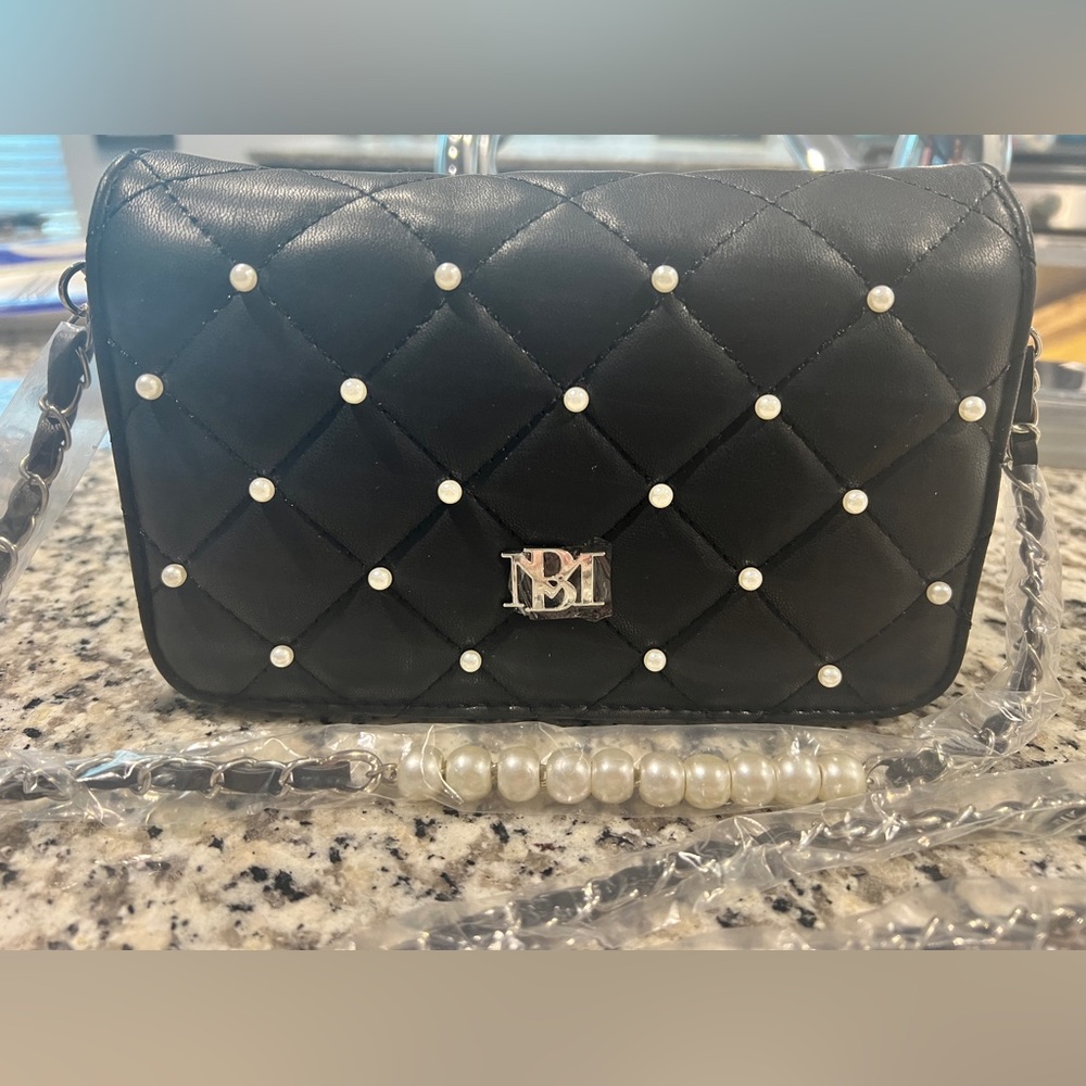 BM diamond quilted crossbody with pearls